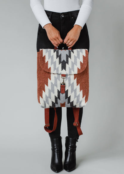 RUST, CREAM + GRAY AZTEC BACKPACK