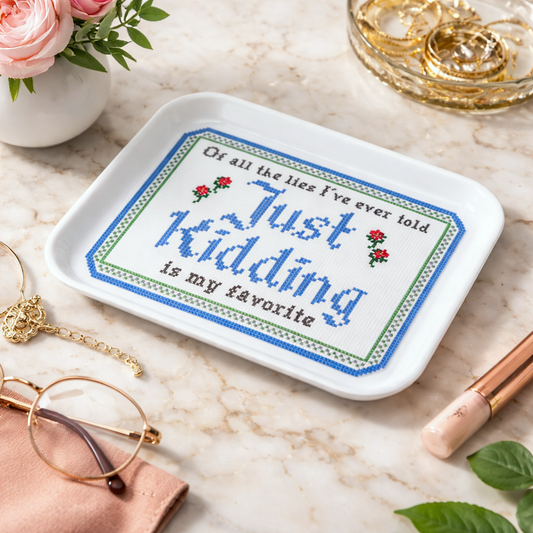 TRINKET TRAY | Funny cross stitch style melamine gift