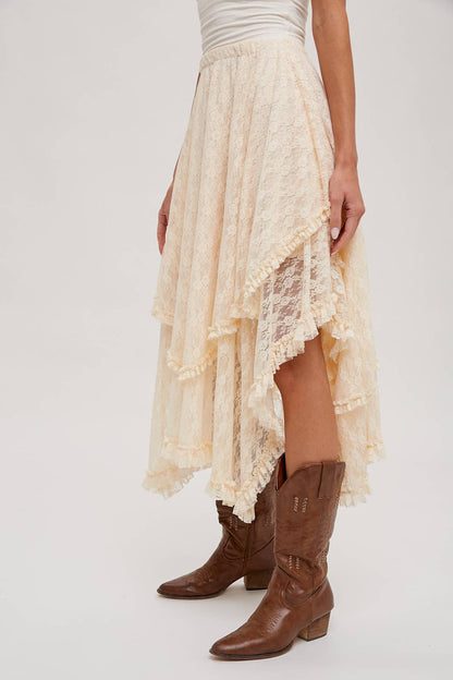 Bluivy - LACE TIER MIDI SKIRT: ECRU / L