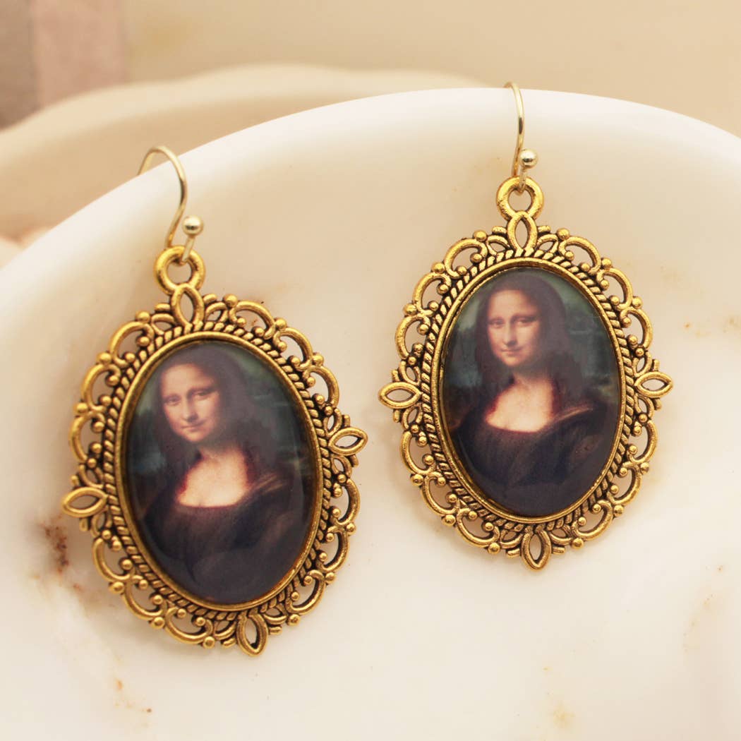 ZAD - Mona Lisa Print Gold Framed Fine Art Earrings