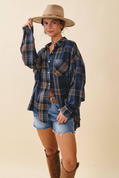 AEMI + CO - 8376EN Kambrie Plaid Flannel Shirt: Blue Multi / Contemporary / S