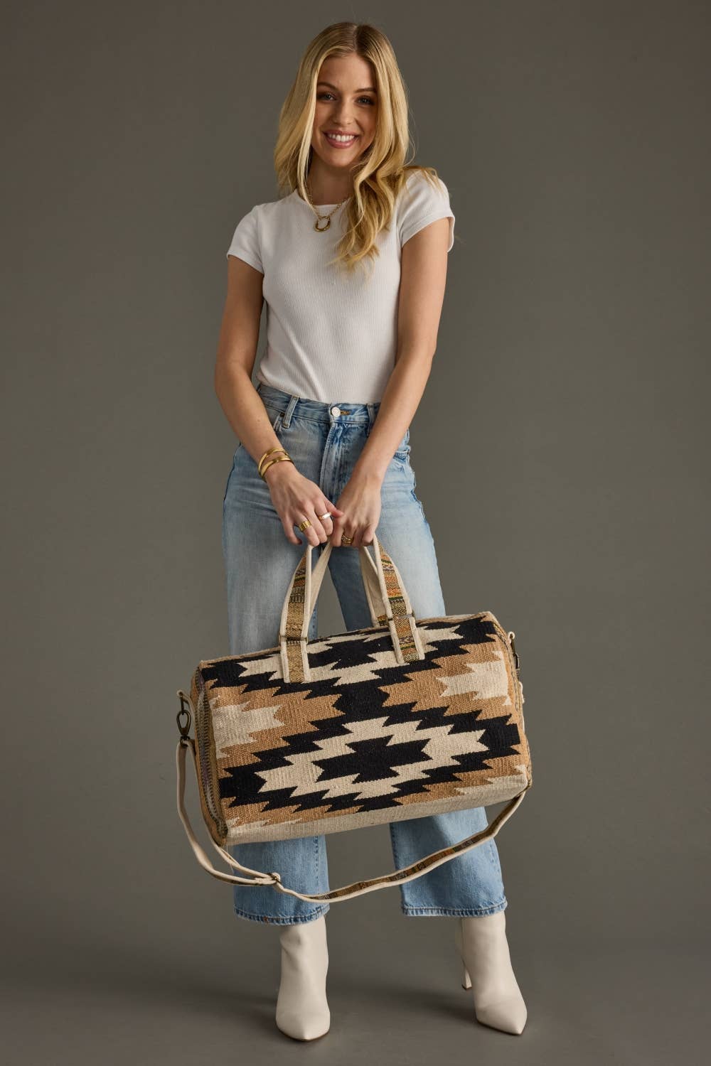 Cream, Black & Tan Western Duffel