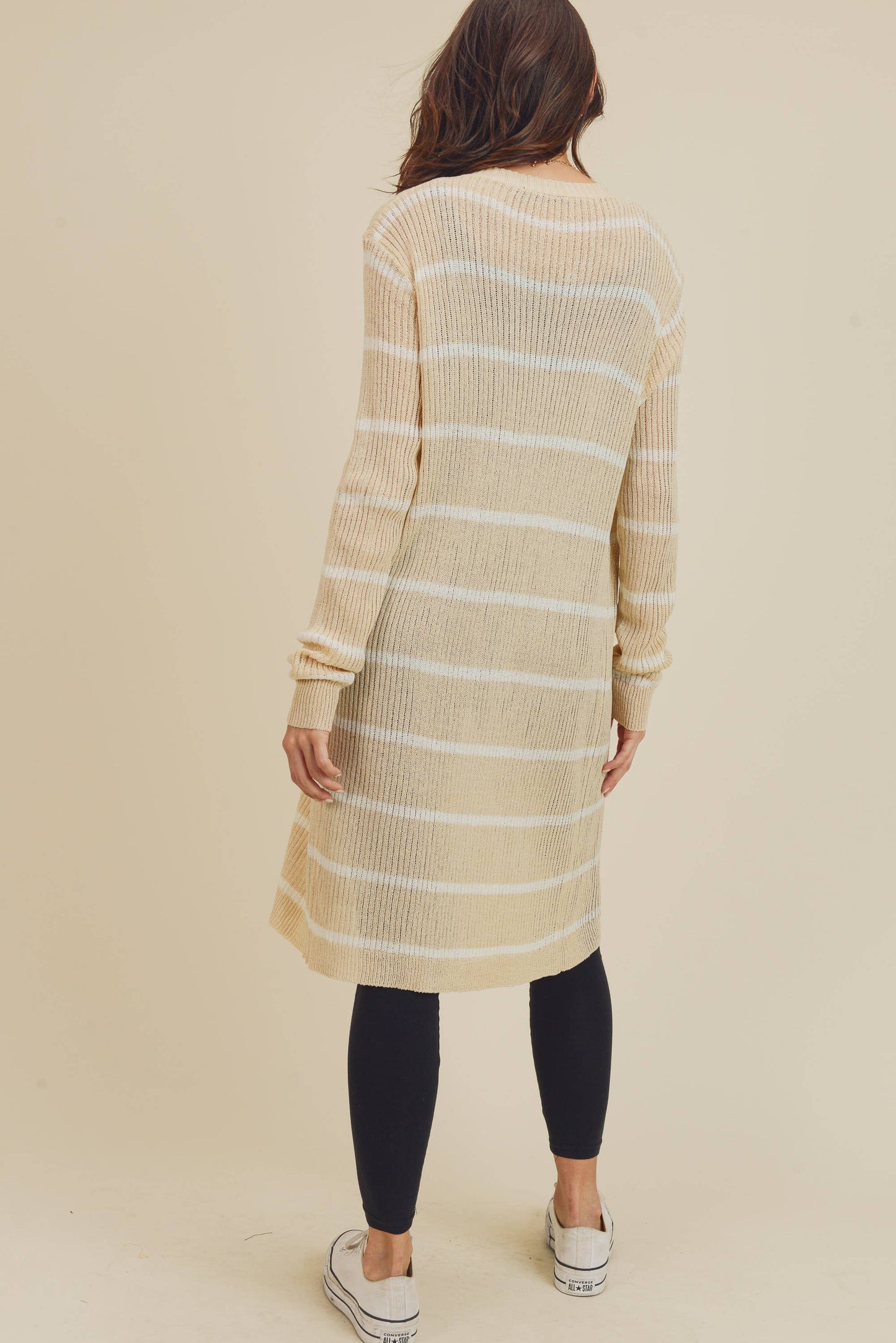Doe and Rae - L/S Ribbed Xlong Open Cardigan - 1070C: Taupe/White / M