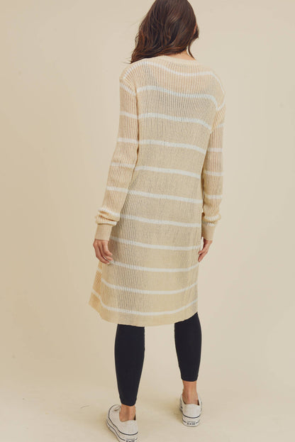 Doe and Rae - L/S Ribbed Xlong Open Cardigan - 1070C: Taupe/White / M