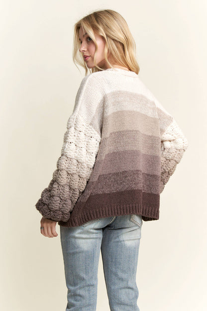 PUFF SLEEVES OMBRE SWEATER CARDIGAN: GREY