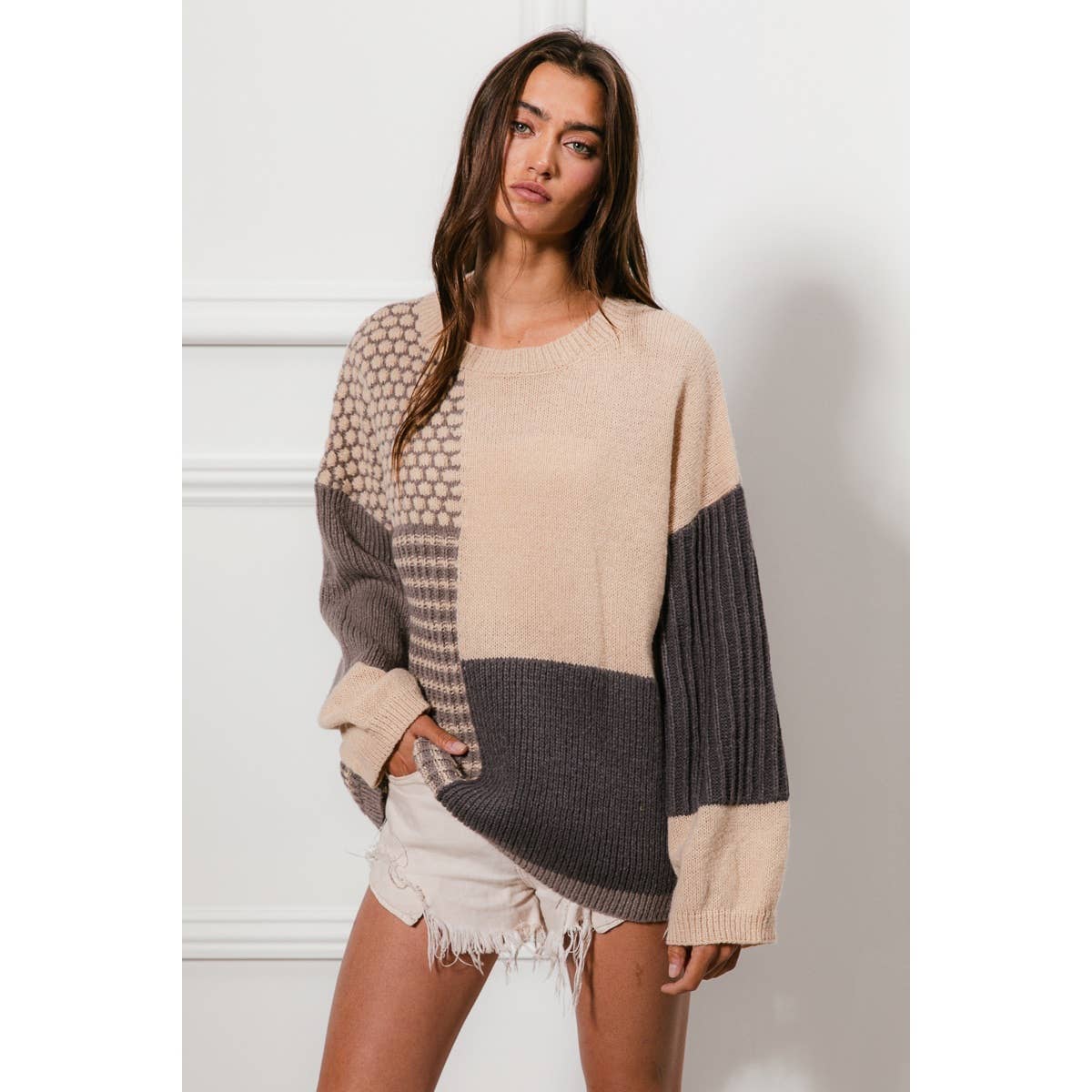 MIXED PATTERN BLOCK SWEATER