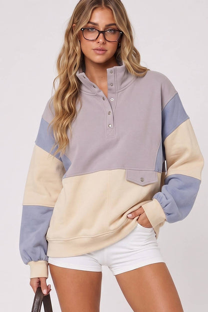 Colorblock Half Snap Sweatshirt: GRAY