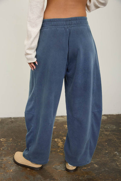 Blu Pepper - SMOCKED WAIST DRAWSTRING BARREL LEG SWEATPANTS: VINTAGE BLUE