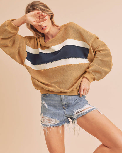AEMI + CO - 846AD Winnie Sweatshirt: Navy/Ivory/Tan / L / Top