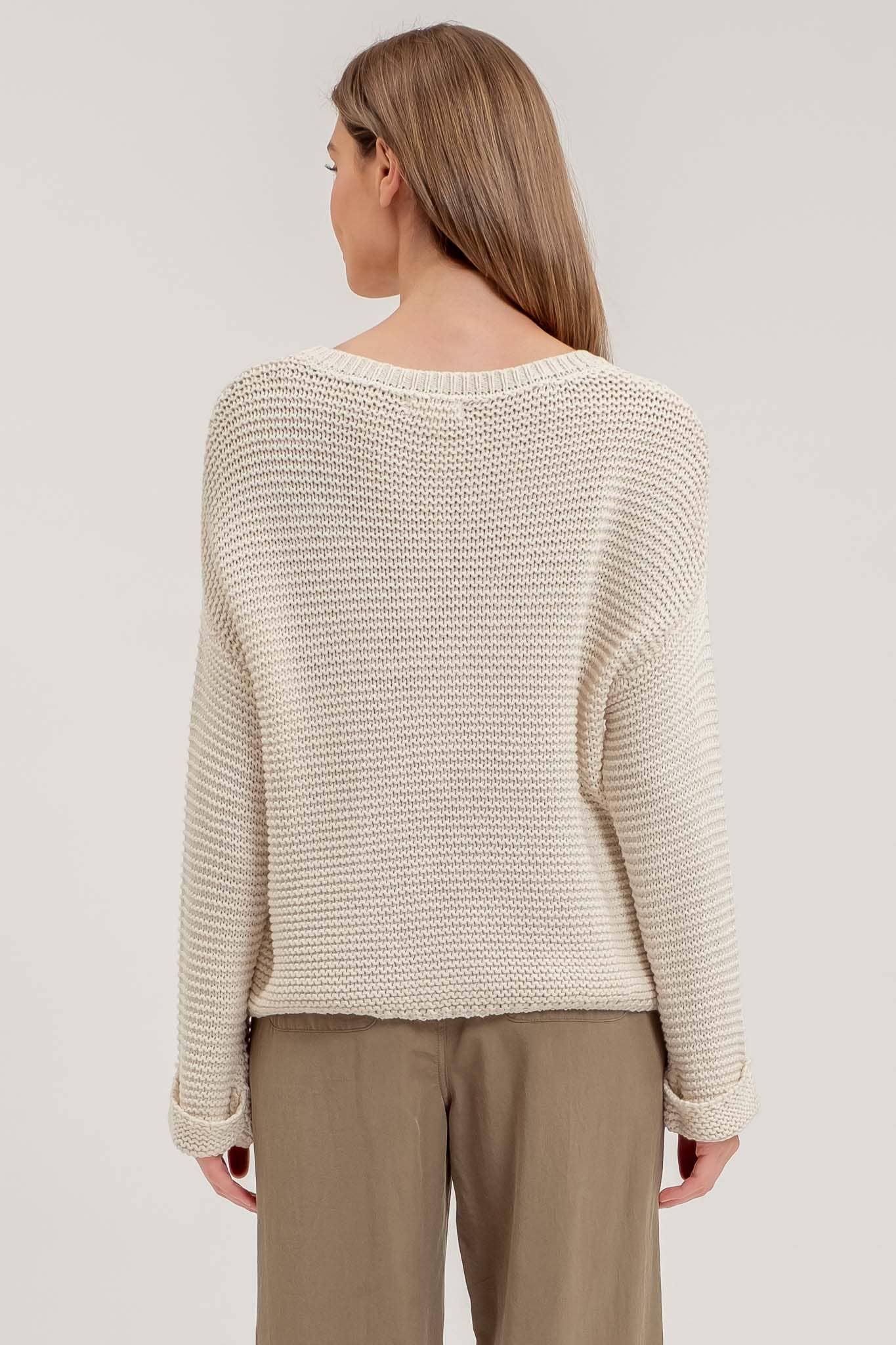 CHUNKY KNIT LONG CUFF SLEEVE PULLOVER SWEATER CREAM