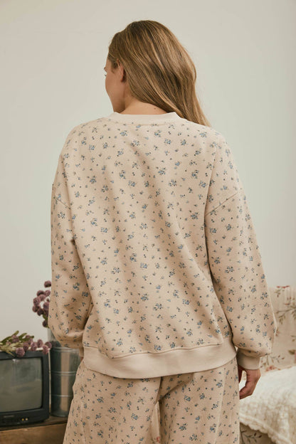 Blu Pepper - DITSY FLORAL BOXY CREW NECK SWEATSHIRT : KHAKI MULTI