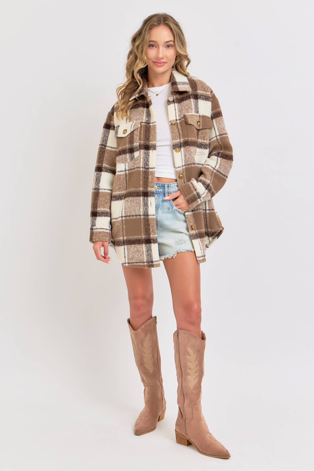 COZY BROWN PLAID SHACKET