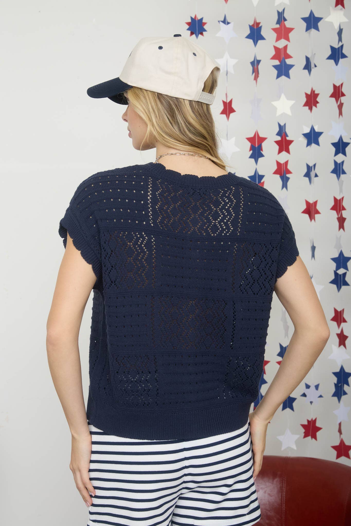 MULTI-PATTERN SCALLOP TRIM SHORT SLEEVE CARDIGAN