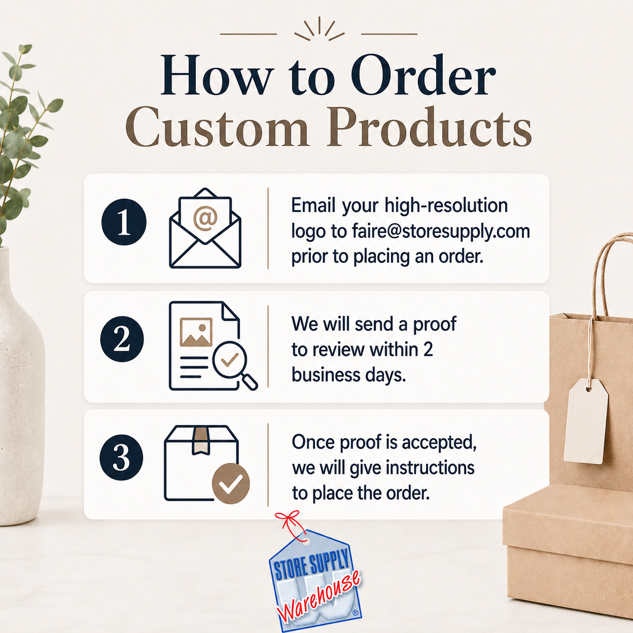 Store Supply Warehouse - Custom Logo Kraft Paper Bags w/ Black Ink: 1000 Pack / Medium (Cub) - 8 ¼"W x 4 ¾"D x 10 ½"H