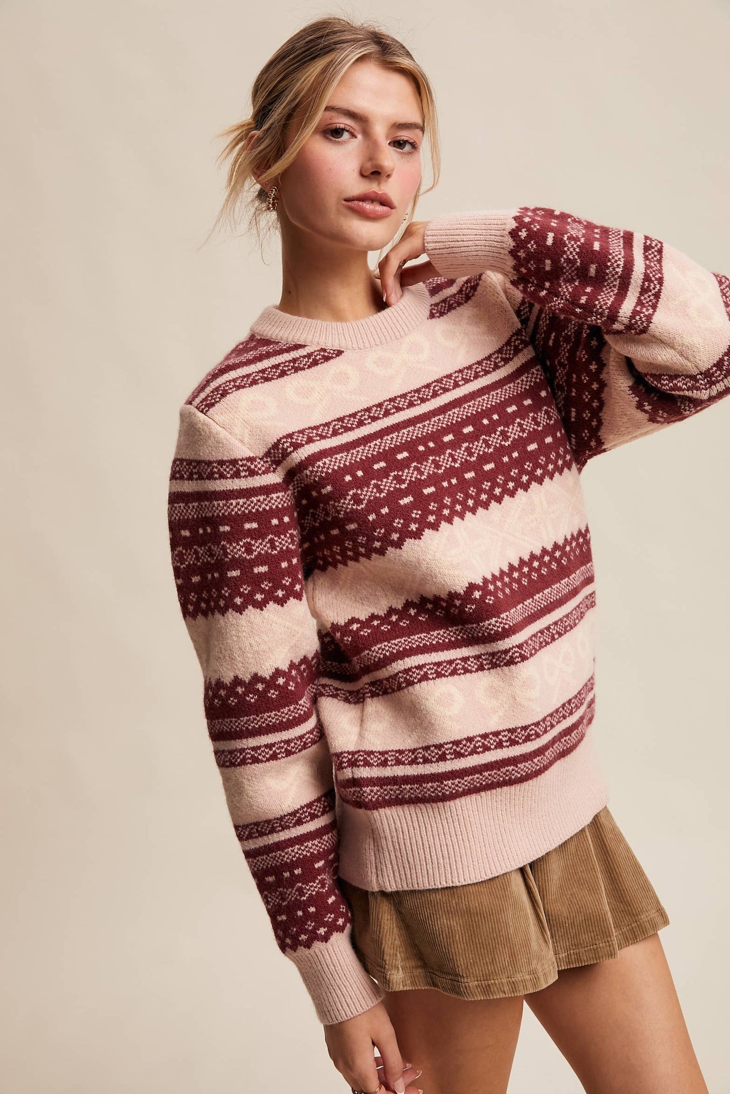 FAIR ISLE BOW KNIT SWEATER