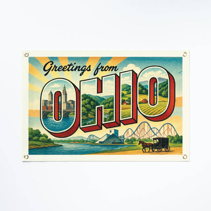 Benoit's Design Co. - Greetings From Ohio State Postcard Felt Banner: 16 x 24 inches