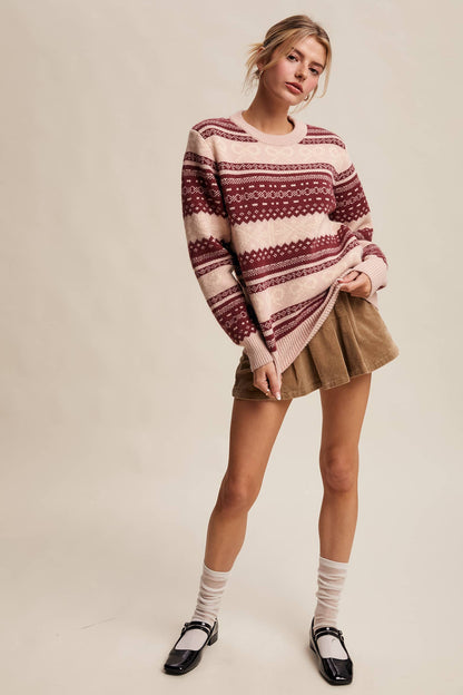 FAIR ISLE BOW KNIT SWEATER