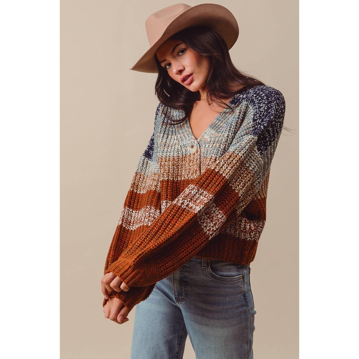 MULTI COLOR STRIPE SWEATER CARDIGAN