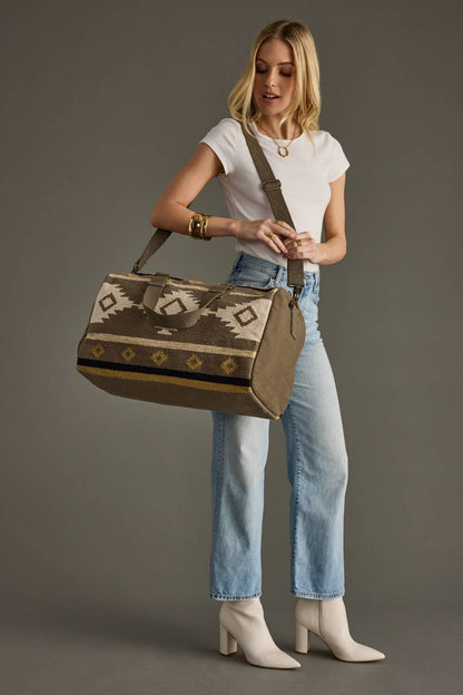 TAUPE, CREAM & TAN AZTEC DUFFEL