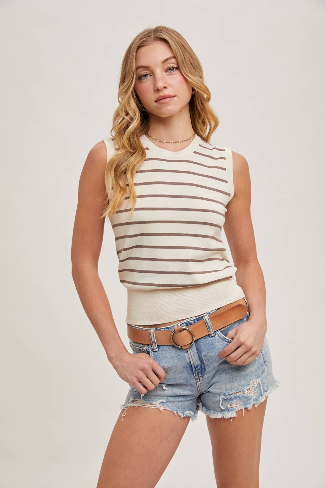 STRIPED MUSCLE KNIT TANK TOP