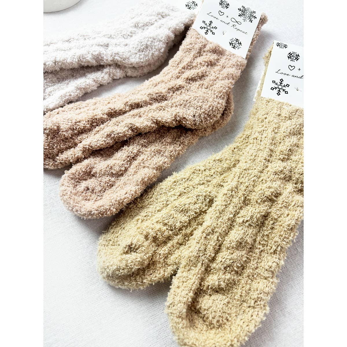 Love and Repeat - Neutral Tone Solid Cable Pattern Cozy Socks: MIX COLOR / ONE(12)