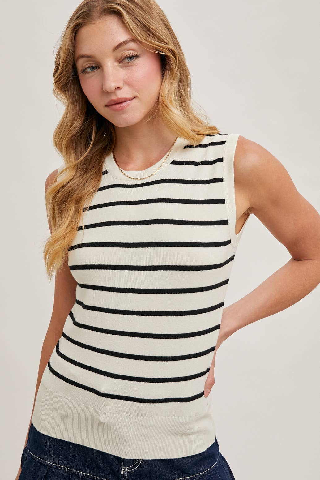 STRIPED MUSCLE KNIT TANK TOP