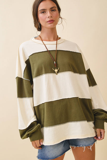 AEMI + CO - 8551GN Oversized Color Block Long Sleeve Pullover: Terracotta Butter / Contemporary / S