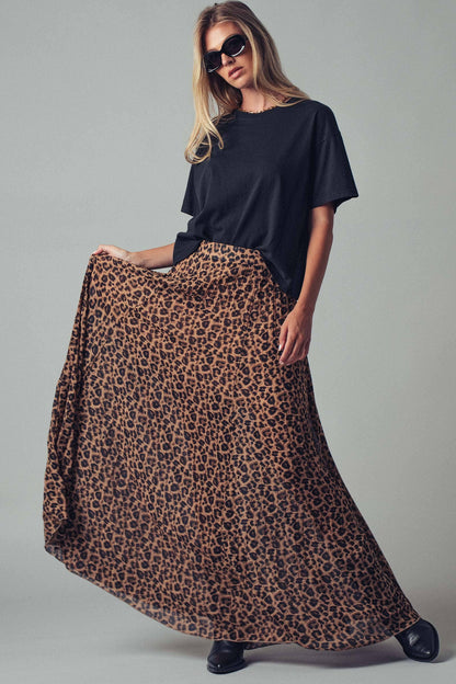 LEOPARD PRINT PLEATED MIDI