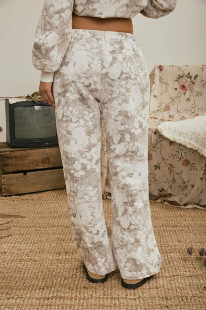 Blu Pepper - FLORAL WASH WIDE LEG LOUNGE PANTS : GREY MULTI