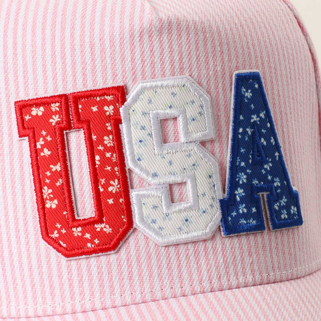 USA LETTER PATCH STRIPED TRUCKER HAT