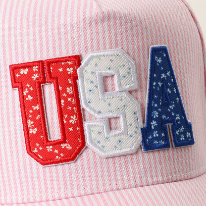 USA LETTER PATCH STRIPED TRUCKER HAT