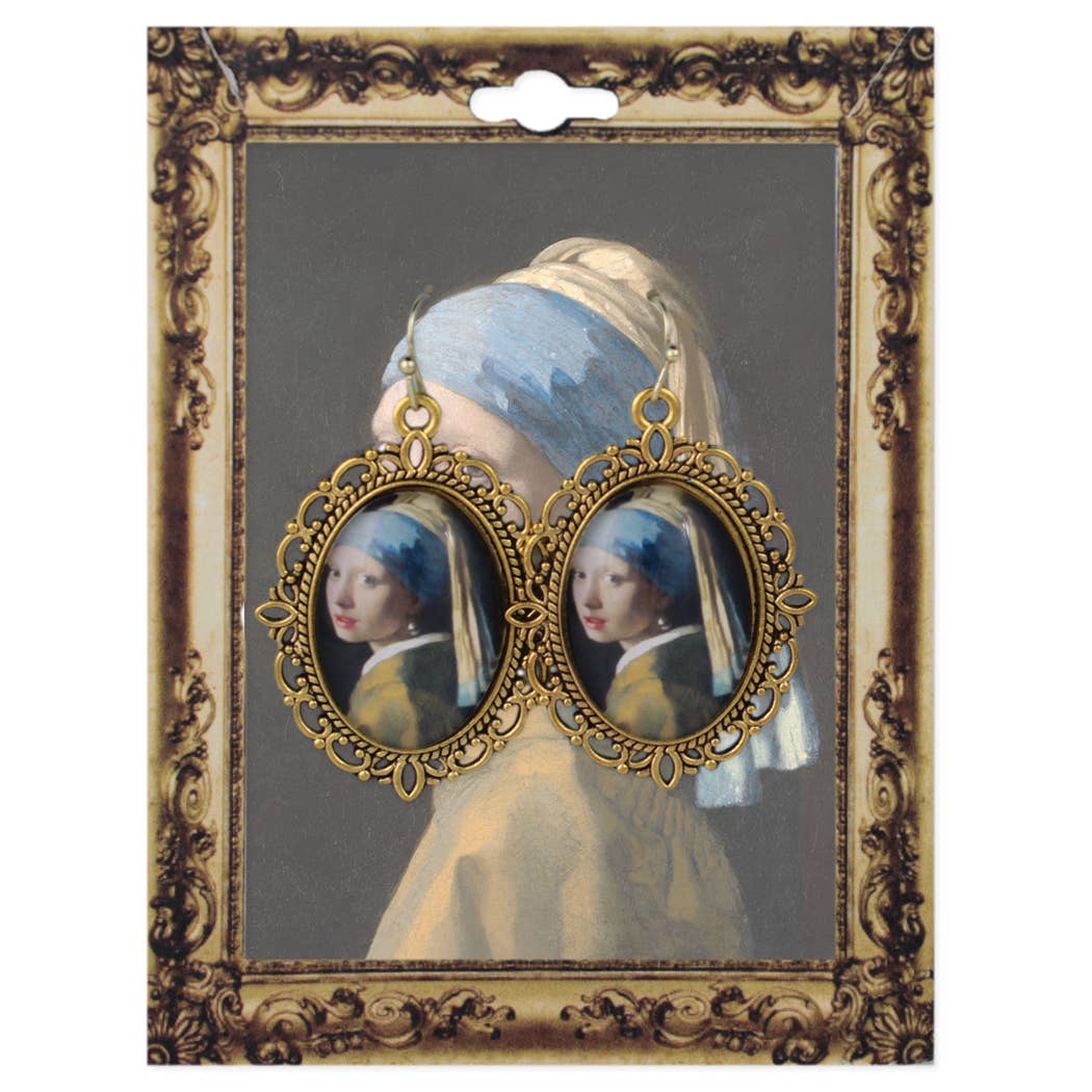 ZAD - Girl Pearl Print Gold Framed Fine Art Earrings