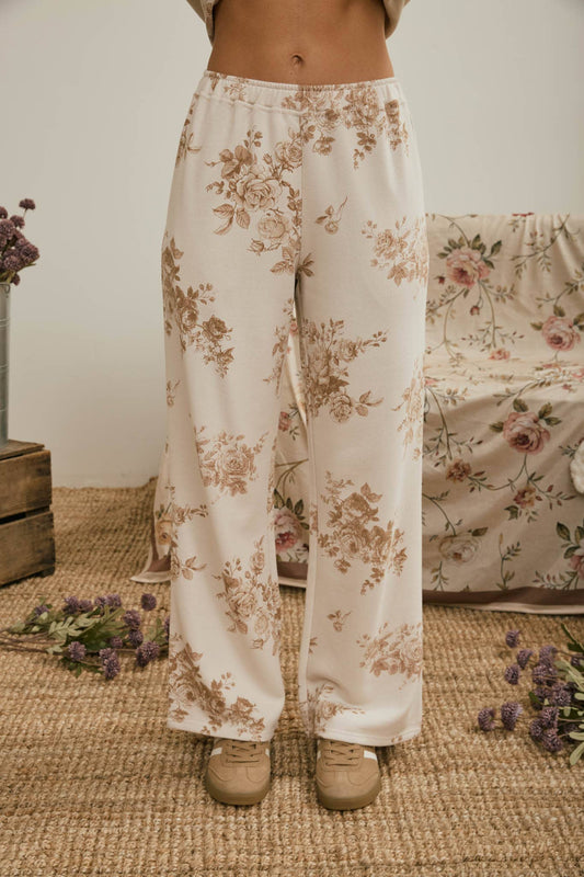 FLORAL TOILE WIDE LEG KNIT LOUNGE PANTS