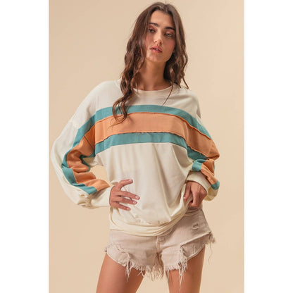 BiBi - FRENCH TERRY COLOR BLOCK SWEATSHIRT: INDIGO/MUSTARD/IVORY / XL