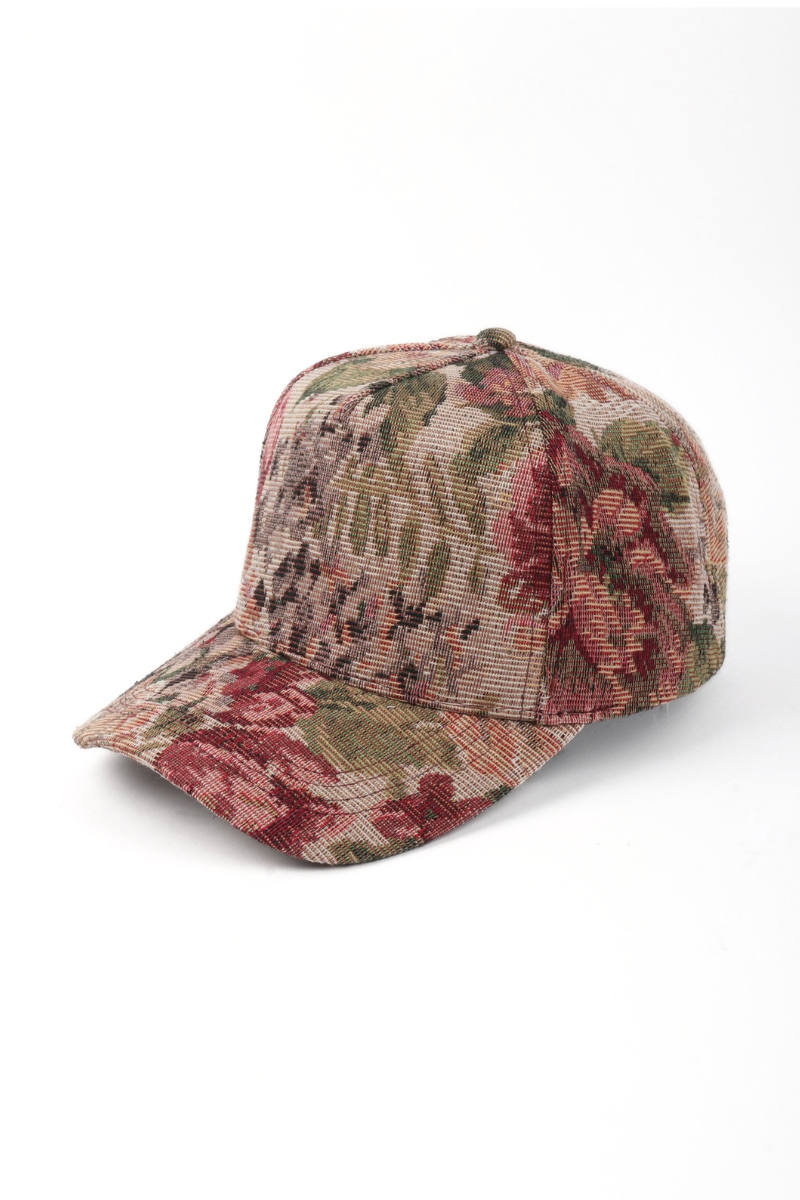 David And Young - Floral Print in Brocade 5 Panel Baseball Cap: Mauve