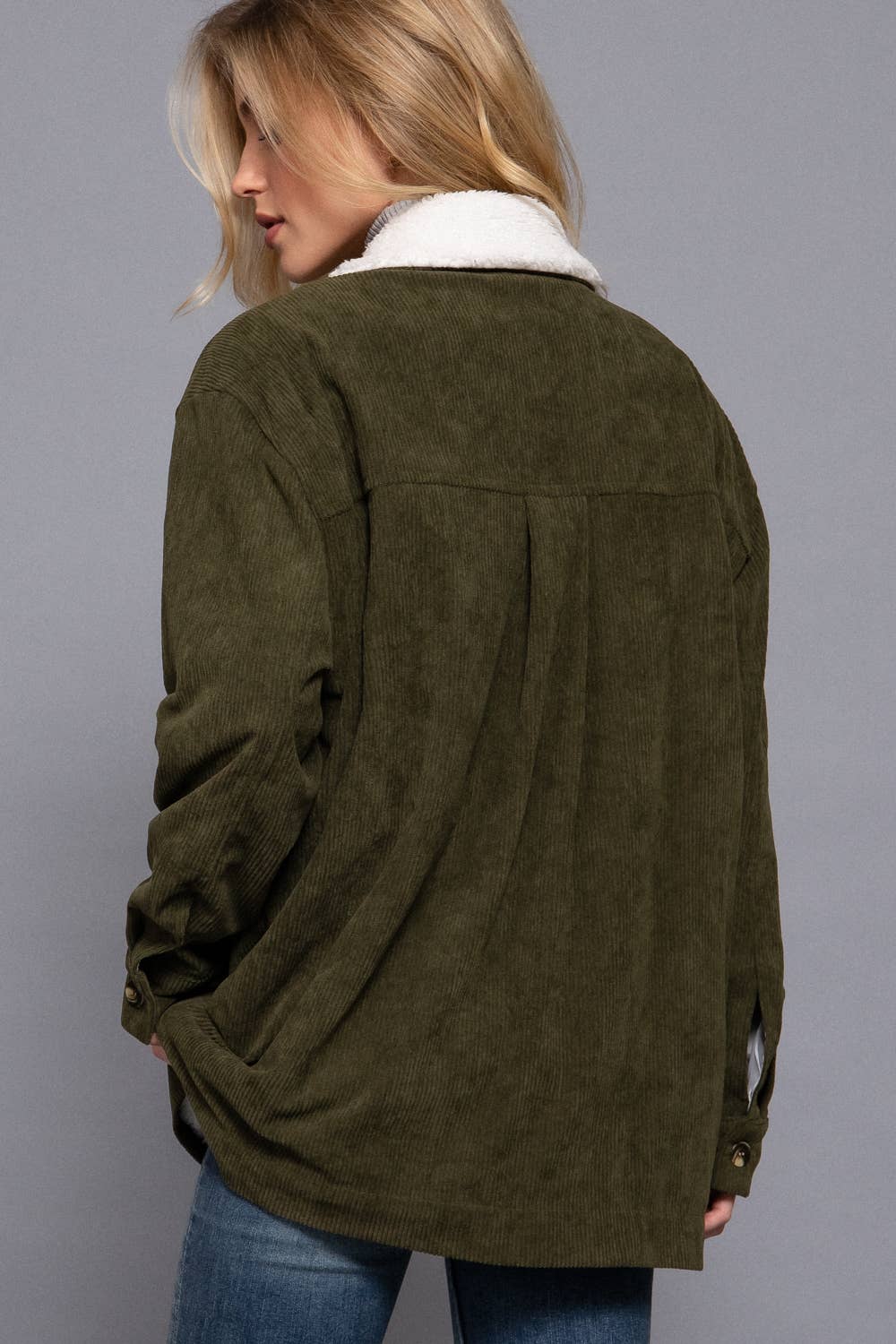 OLIVE FAUX FUR CORDUROY JACKET