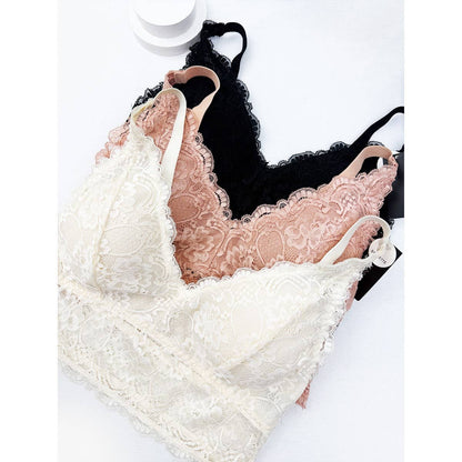 Love and Repeat - Floral Lace Bralette with Adjustable Straps : BLACK / S-M-L-XL(1-2-2-1)