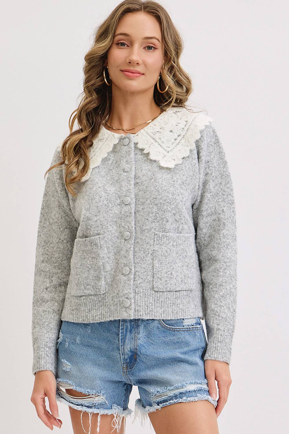 SOFT COZY LACE COLLAR CARDIGAN