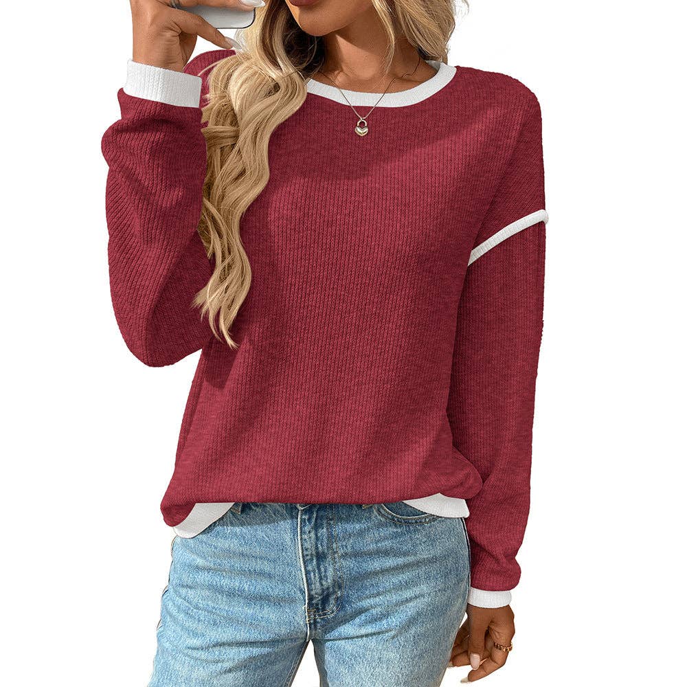 BURGUNDY CREWNECK KNIT PULLOVER