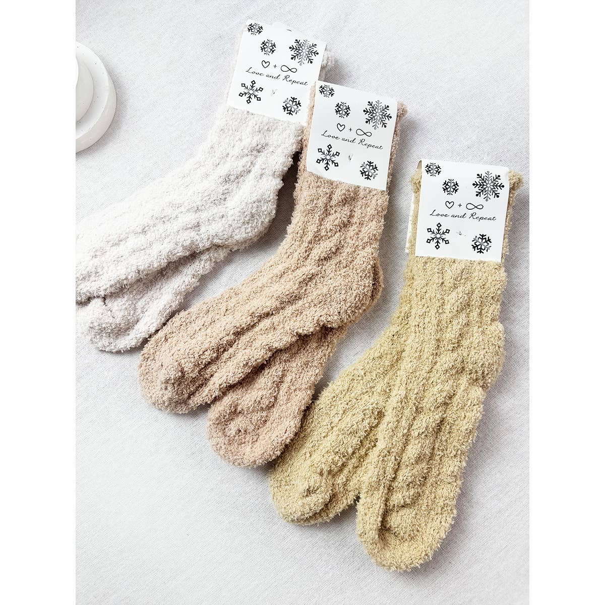 Love and Repeat - Neutral Tone Solid Cable Pattern Cozy Socks: MIX COLOR / ONE(12)