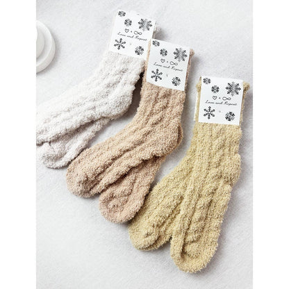 Love and Repeat - Neutral Tone Solid Cable Pattern Cozy Socks: MIX COLOR / ONE(12)