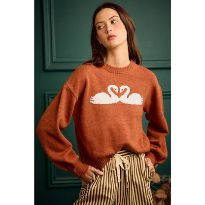 SWAN CREW NECK LONG SLEEVE SWEATER TOP