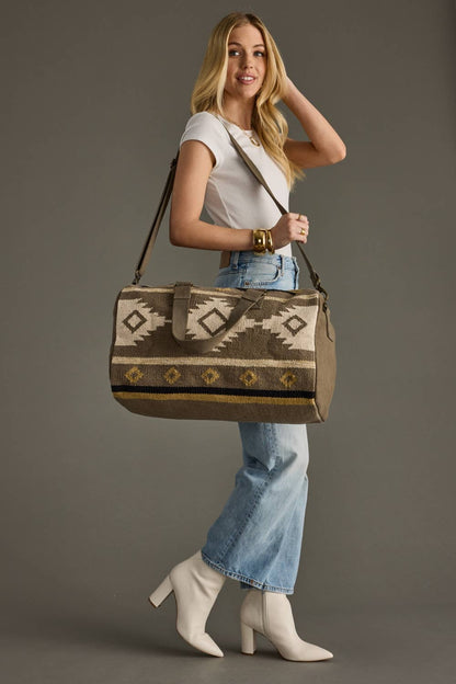 TAUPE, CREAM & TAN AZTEC DUFFEL