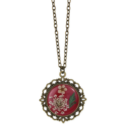 ZAD - Antique Gold Dried Flower Red Cameo Necklace
