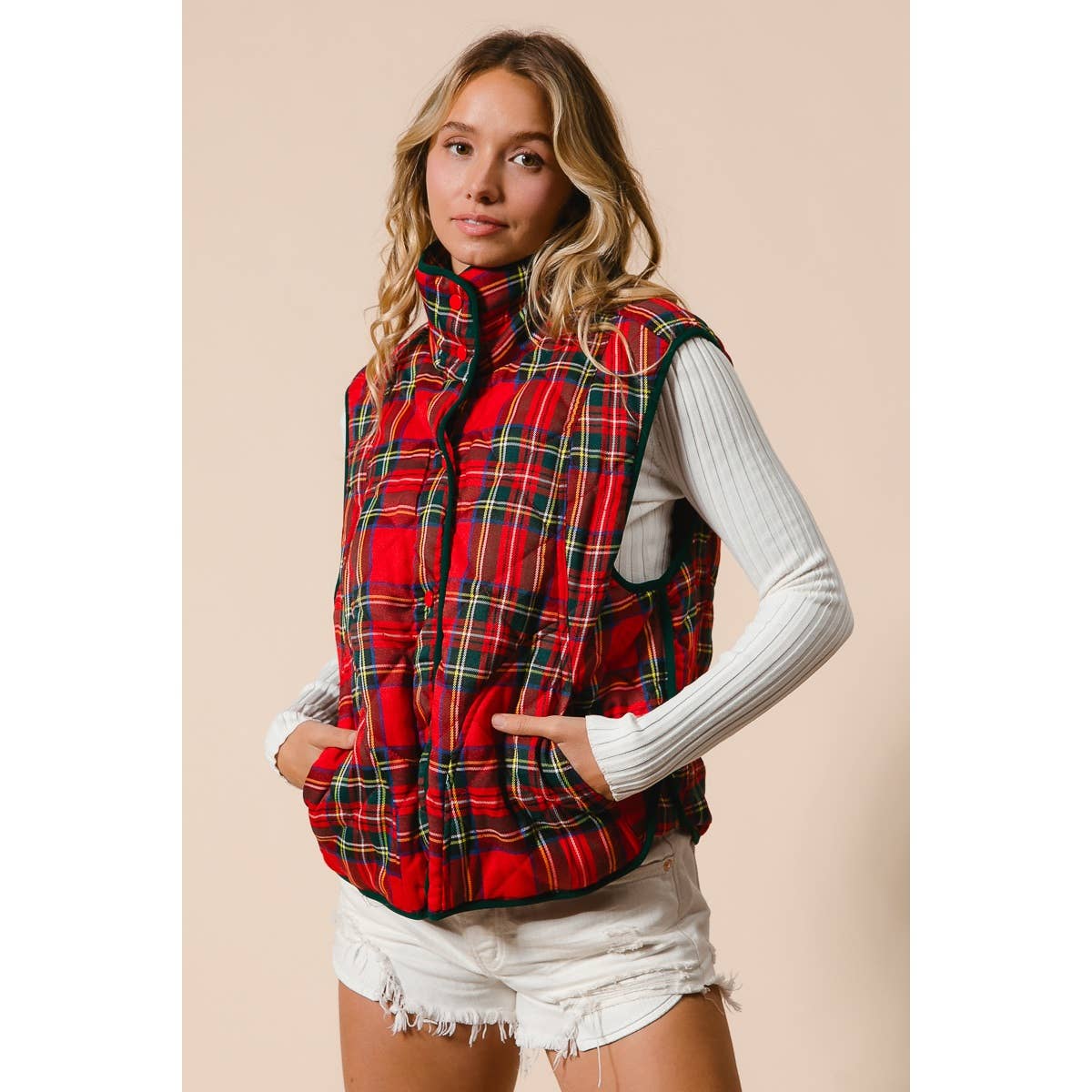 VINTAGE CHRISTMAS PLAID QUILTING VEST