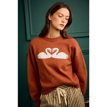 SWAN CREW NECK LONG SLEEVE SWEATER TOP