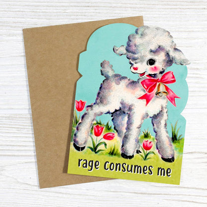 Bad Betty Greeting Co. - Rage Consumes Me - Cute Vintage Lamb Greeting Card