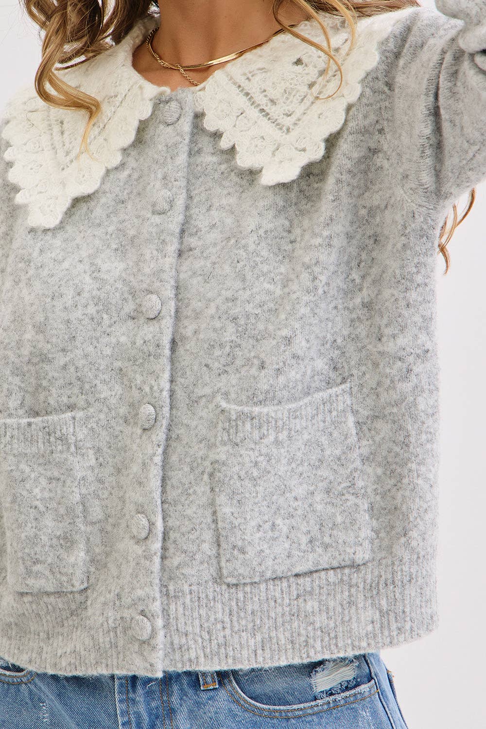 SOFT COZY LACE COLLAR CARDIGAN