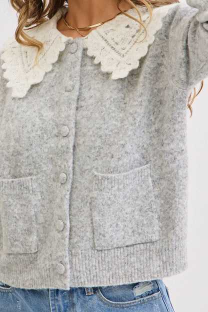 SOFT COZY LACE COLLAR CARDIGAN