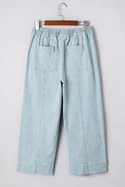 Lovesoft - Sky Blue Stripe Mid Rise Drawstring Waist Jeans: Sky Blue Stripe / 85%Cotton+15%Polyester / 10